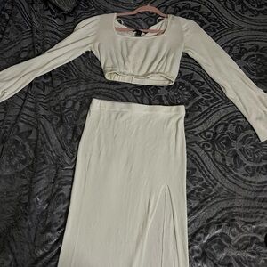 2 Piece Crop Flared Top W/ Fitted High Slit Skirt